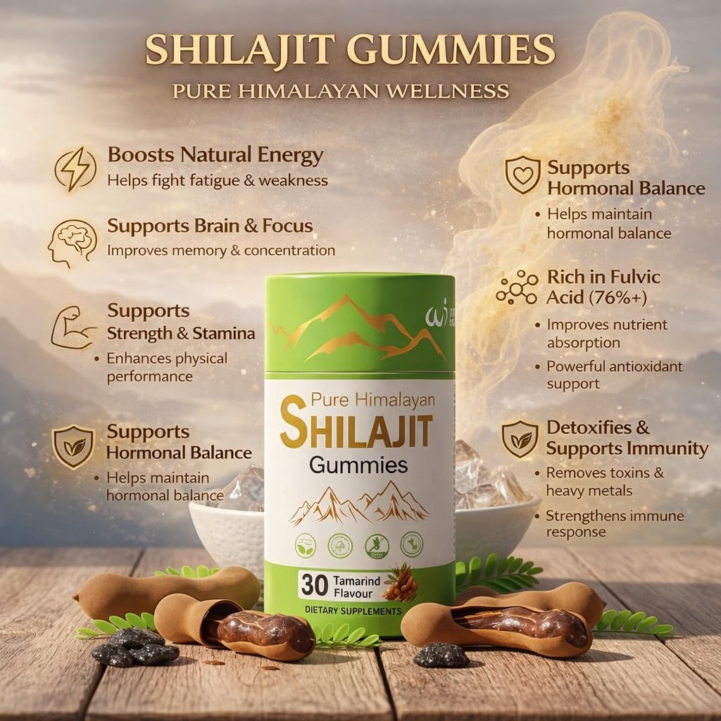 Wellness Insights Pure Himalayan Shilajit Gummies | Tamarind Flavour | 30 Gummies | Vegan | Gelatin Free | Gluten Free | No Added Sugar