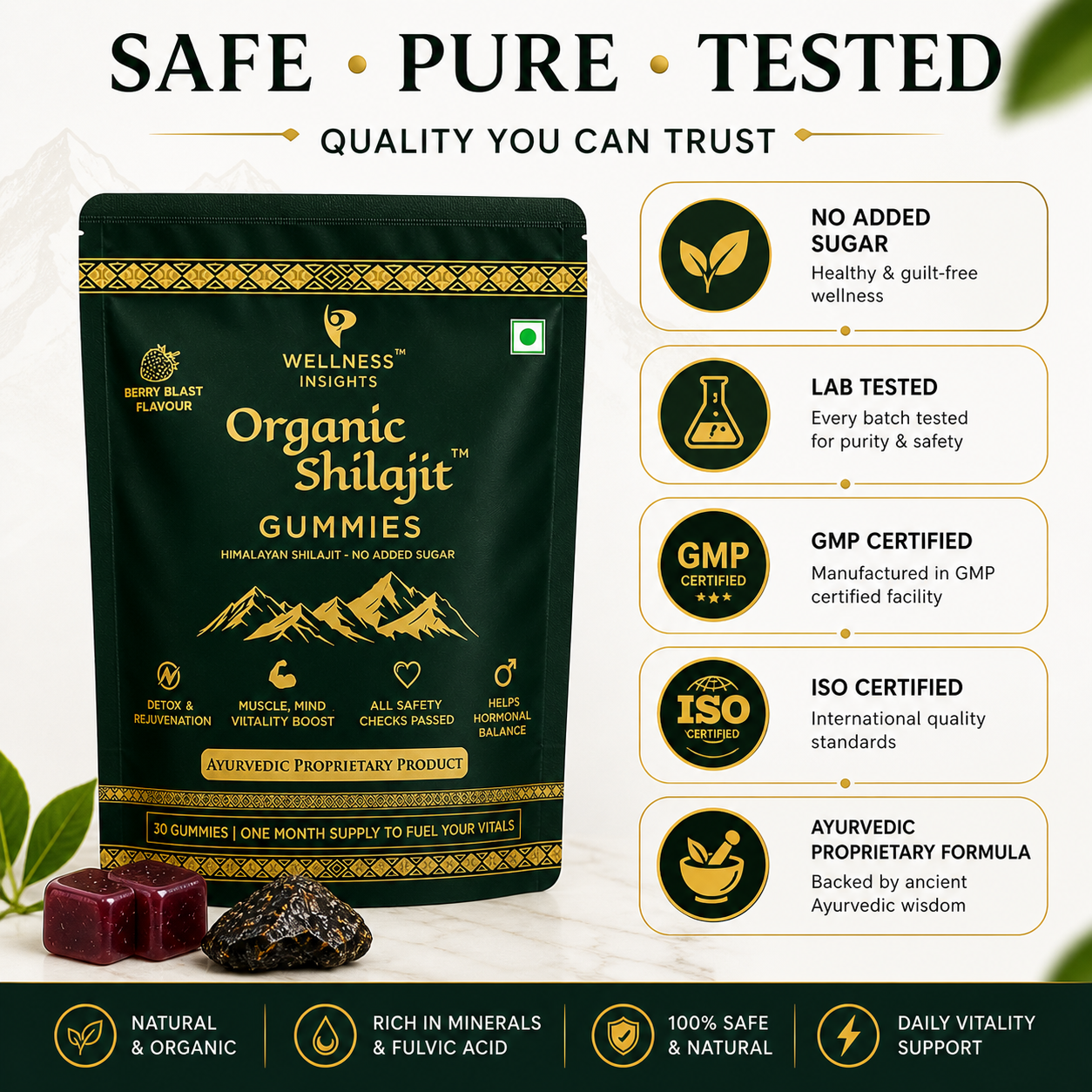 Wellness Insights Organic Shilajit Gummies 200mg | 30 Gummies (1 Month Supply)