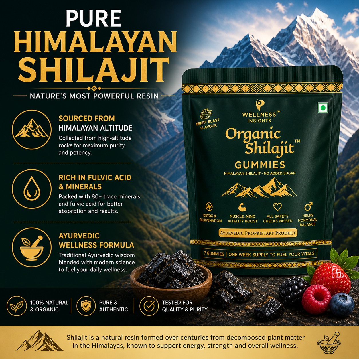 Wellness Insights Organic Shilajit Gummies 200mg | 7 Gummies (1 Week Trial Pack)