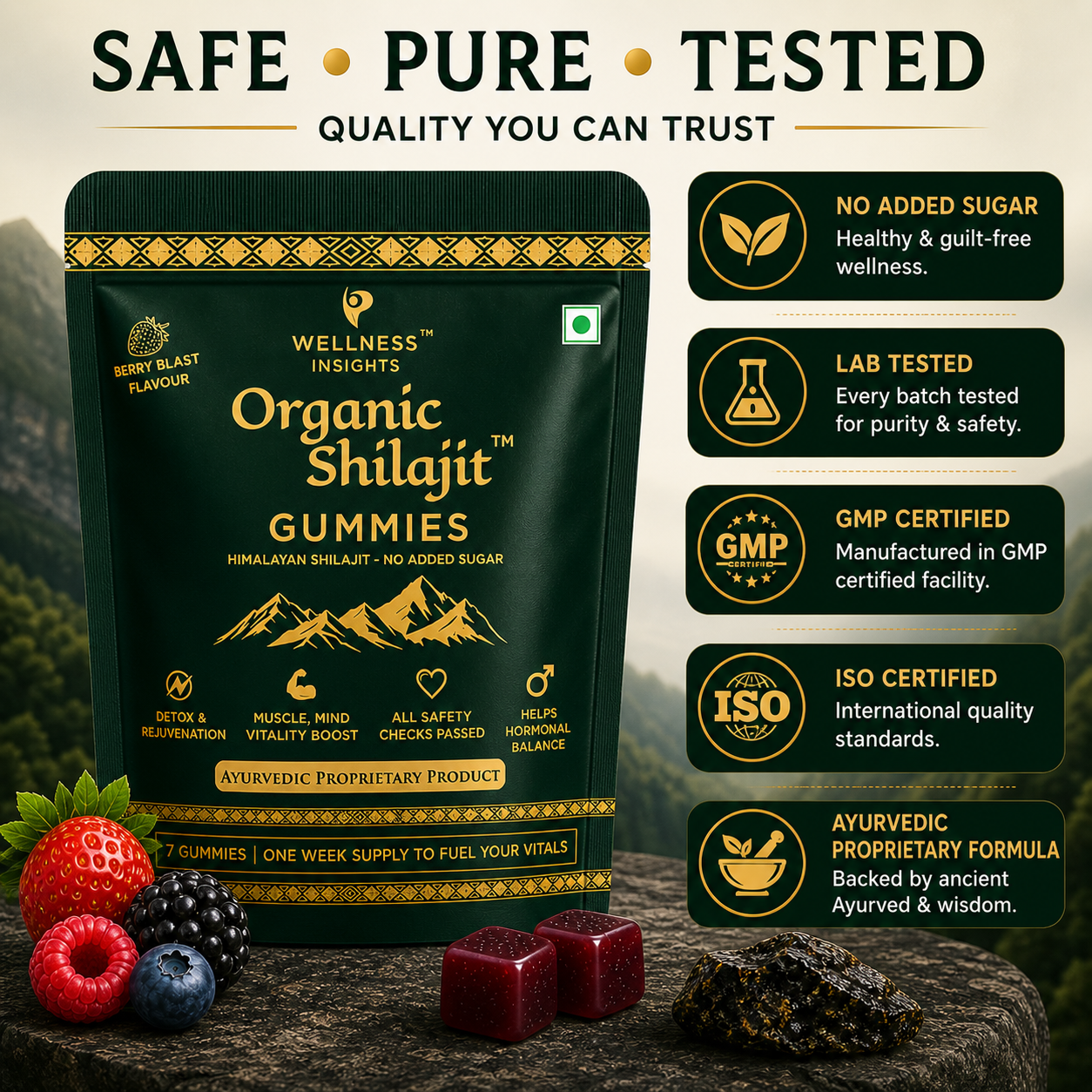 Wellness Insights Organic Shilajit Gummies 200mg | 7 Gummies (1 Week Trial Pack)