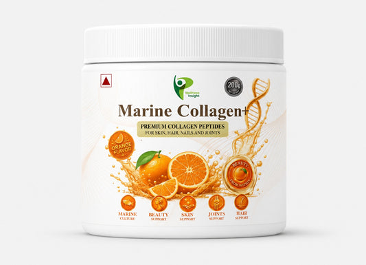 Wellness Insights Marine Collagen+ Orange Flavor | Premium Marine Collagen Peptides | Skin, Hair, Nails & Joint Support | 200g