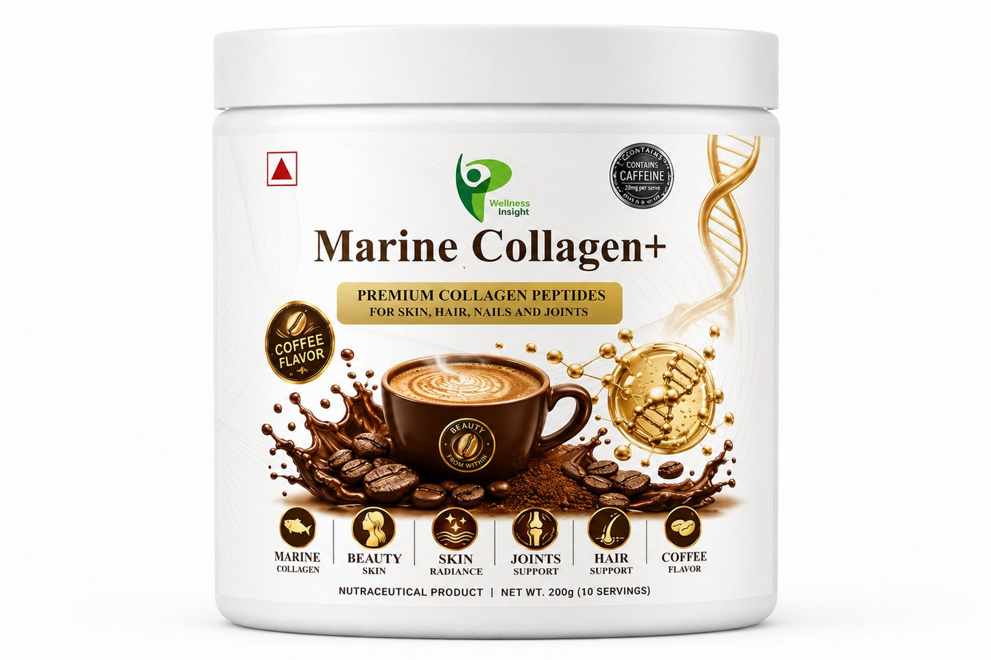 Wellness Insights Marine Collagen+ Coffee Flavor | Contains 28mg Caffeine | 200g