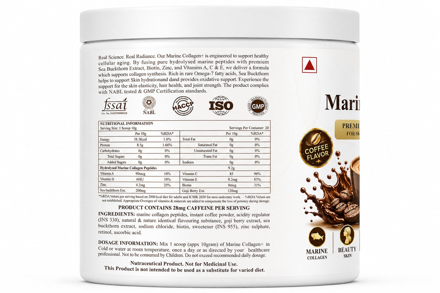 Wellness Insights Marine Collagen+ Coffee Flavor | Contains 28mg Caffeine | 200g