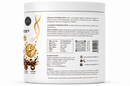 Wellness Insights Marine Collagen+ Coffee Flavor | Contains 28mg Caffeine | 200g
